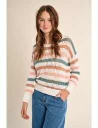 Openwork knit sweater, striped