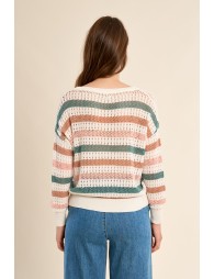 Pull en maille ajourée, rayé