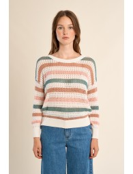 Openwork knit sweater, striped
