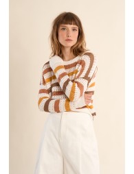 Openwork knit sweater, striped