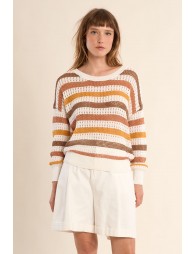 Pull en maille ajourée, rayé