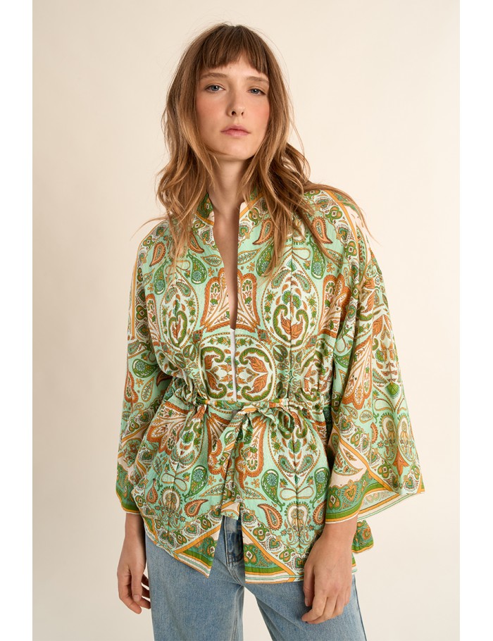 Satin and printed kimono