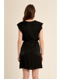 Vestido de manga corta mariposa, con lazada.