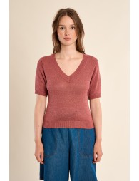 Jersey de mujer de manga corta, escote en V.