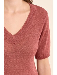 Jersey de mujer de manga corta, escote en V.