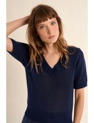 Jersey de mujer de manga corta, escote en V.