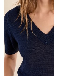 Jersey de mujer de manga corta, escote en V.