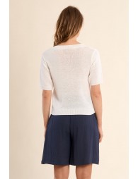 Jersey de mujer de manga corta, escote en V.