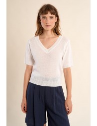 Jersey de mujer de manga corta, escote en V.