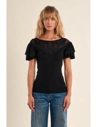 T-shirt avec col en semi-transparence
