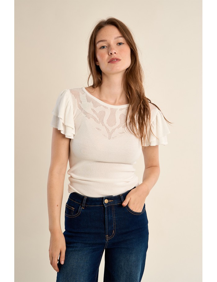 T-shirt avec col en semi-transparence