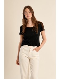 Basic T-shirt, studded with rhinestones