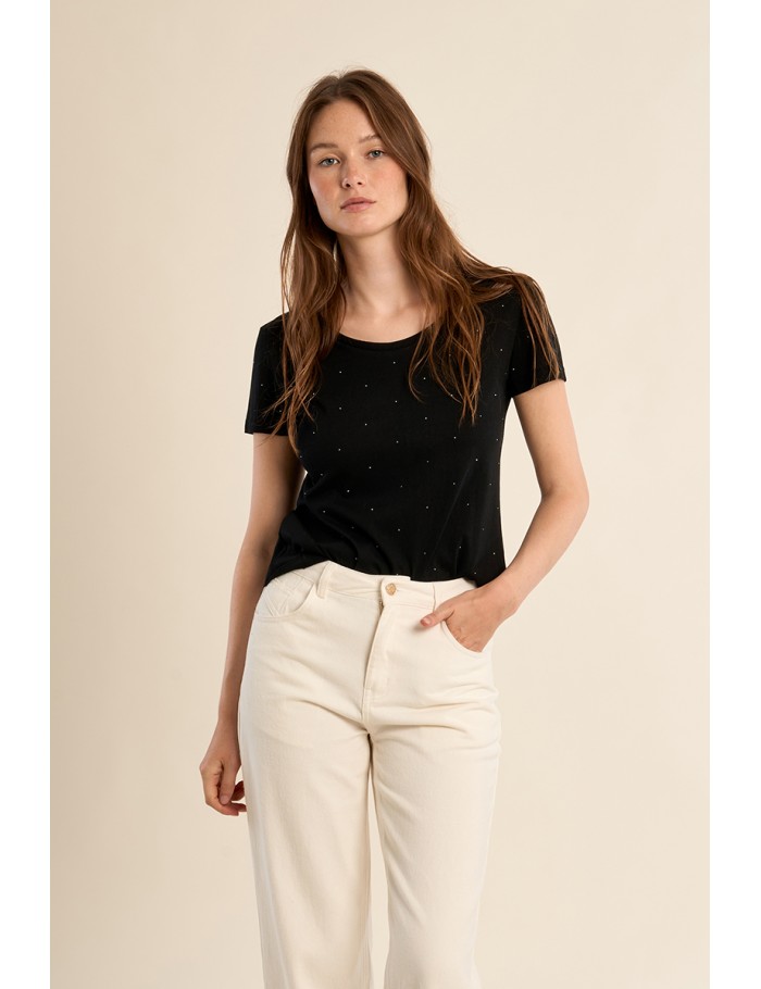 T-shirt basique, parsemé de strass
