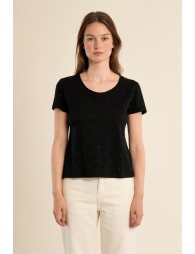 Basic T-shirt, studded with rhinestones