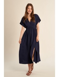 Vestido largo, de manga mariposa, con estampado.