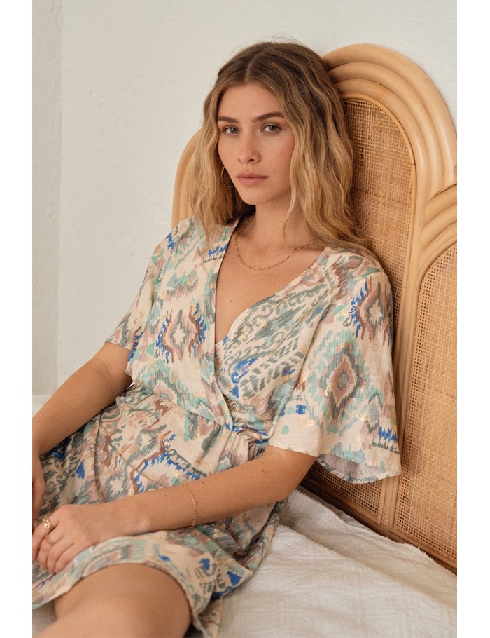 Short dress with ethnic pattern