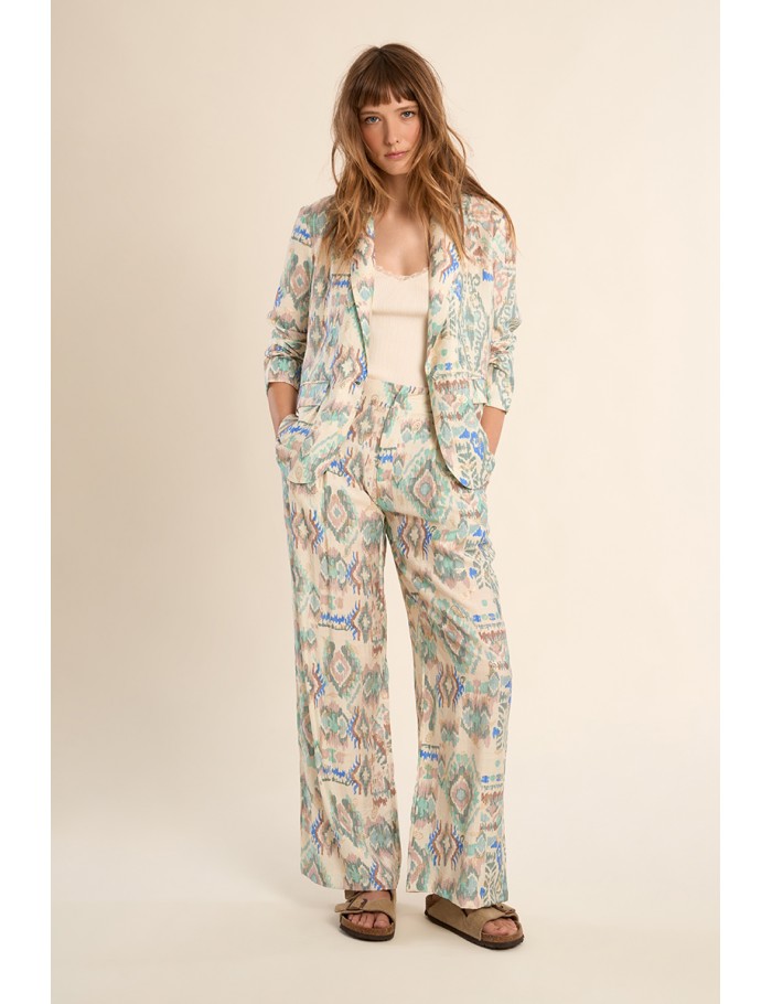Pantalon droit à motif ethnique