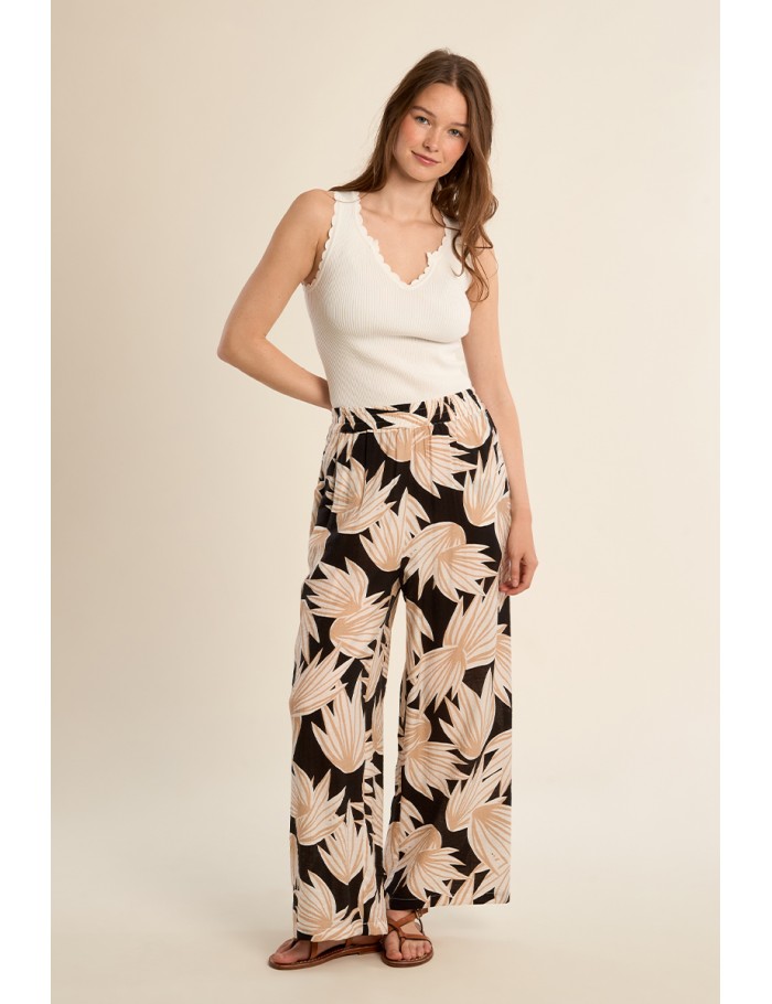 Pantalon fluide imprimé, taille haute