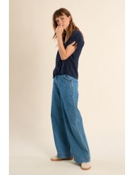 Top de mujer de manga corta, estampado lunares.