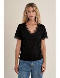 Camiseta de mujer de manga corta, detalle encaje.