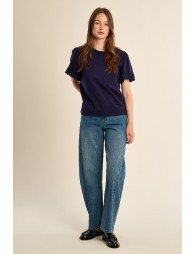 Oversized cotton T-shirt, ruffled sleeves