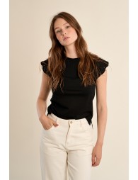 Cotton T-shirt with embroidered sleeves