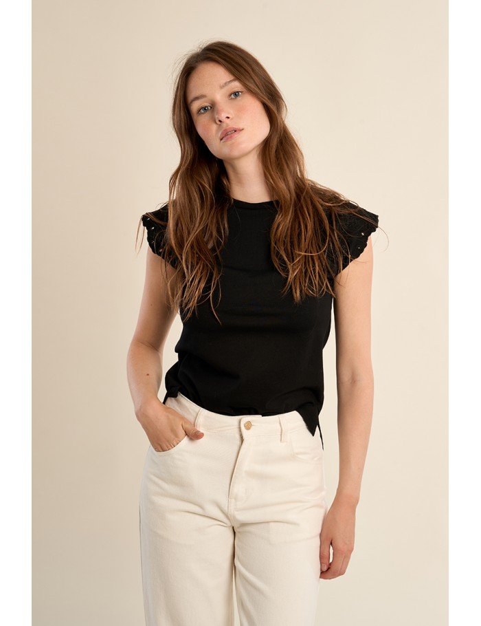 Cotton T-shirt with embroidered sleeves