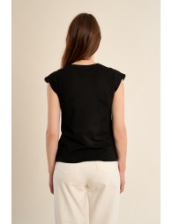 Cotton T-shirt with embroidered sleeves