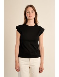 Camiseta de mujer de manga corta, detalles bordados.