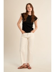 Cotton T-shirt with embroidered sleeves
