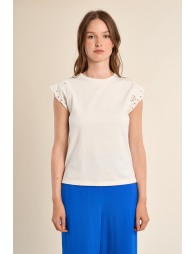 Cotton T-shirt with embroidered sleeves