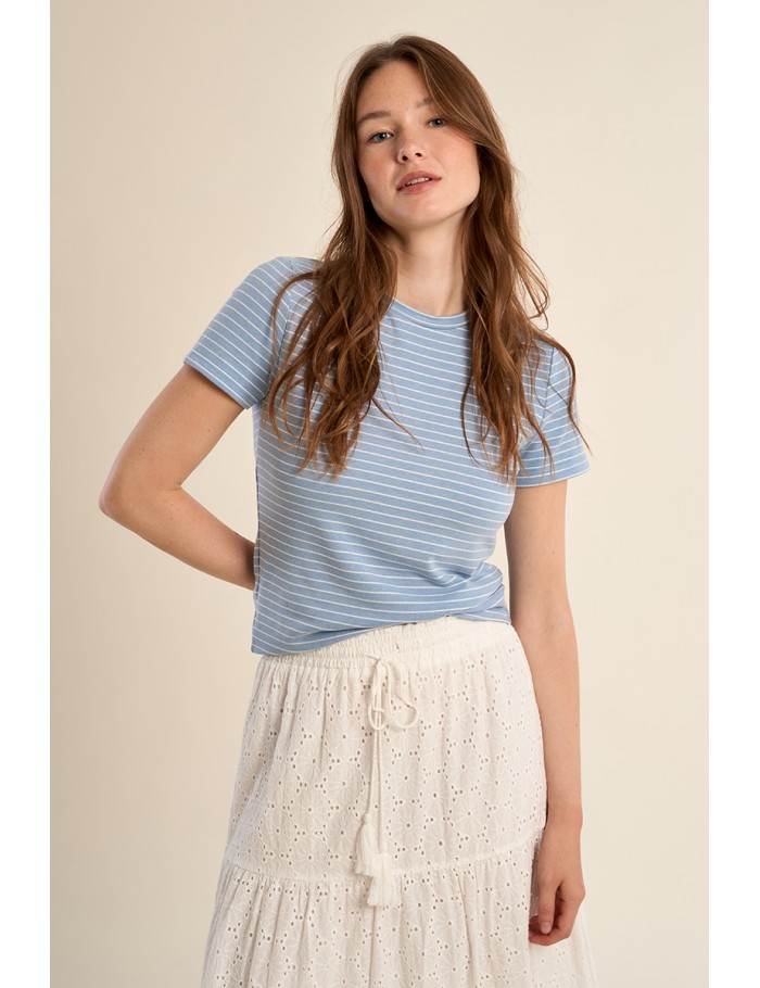 Camiseta de mujer de manga corta, estampado rayas.
