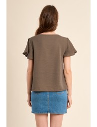 T-shirt décontracté, col brodé