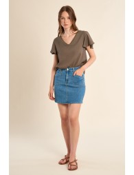 T-shirt décontracté, col brodé