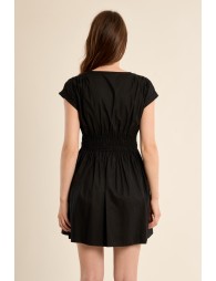 Robe courte en coton, taille smockée