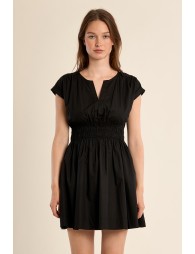 Robe courte en coton, taille smockée
