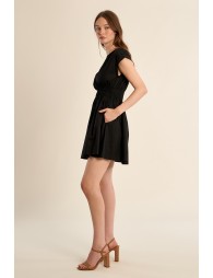 Robe courte en coton, taille smockée