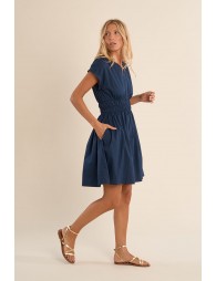 Short cotton dress, smocked waist