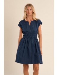 Robe courte en coton, taille smockée