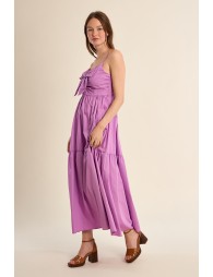 Robe longue en coton, bustier noué