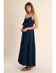 Robe longue en coton, bustier noué