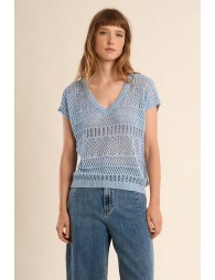 Jersey de mujer de manga corta, en punto calado.