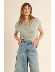 Jersey de mujer de manga corta, en punto mezclado.