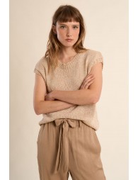 Jersey de mujer de manga corta, en punto mezclado.