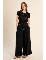 Pantalon large, cordons à perles