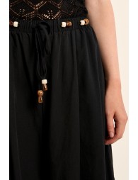 Wide pants, beaded drawstrings