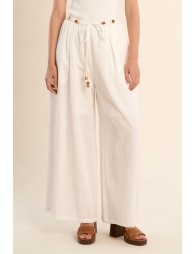 Wide pants, beaded drawstrings