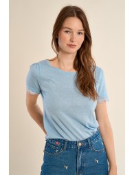 T-shirt en jersey, manches en dentelle