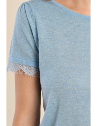 Jersey T-shirt, lace sleeves