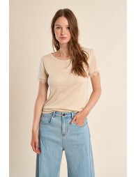 T-shirt en jersey, manches en dentelle